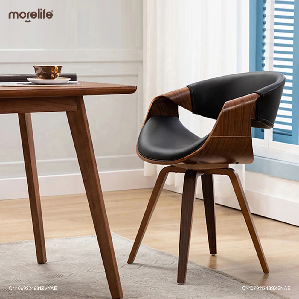 Nordic Dining Chair Kitchen Simple Wood Luxury Chair Balcony Faux Leather Leisure Designer Writing Stool Home Furniture F01+
