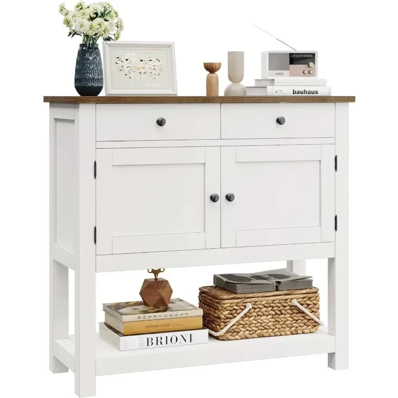 Farmhouse Console Table with 2-Door Cabinet & 2 Drawers, Coffee Bar, Entryway Storage Shelf, Sofa Tables Buffet Sideboard - Image 3