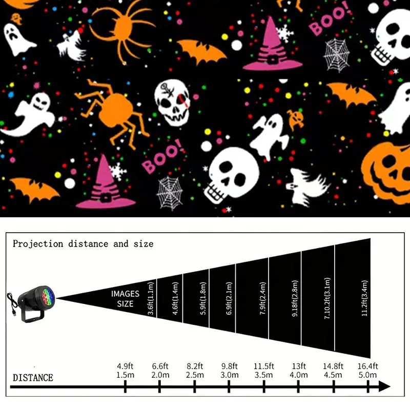 USB Power Halloween Decoration Projector Light Pumpkin Spider Bat Dynamic Pattens Projector Night Light for Bedroom Room Party - Image 2