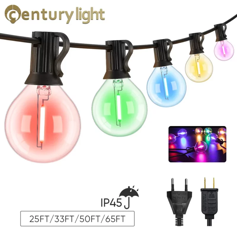Waterproof String Light G40 Led Colored Filament Bulb 1W E12 RGB EU US Plug Connectable Christmas Garden Fairy Party Decorations
