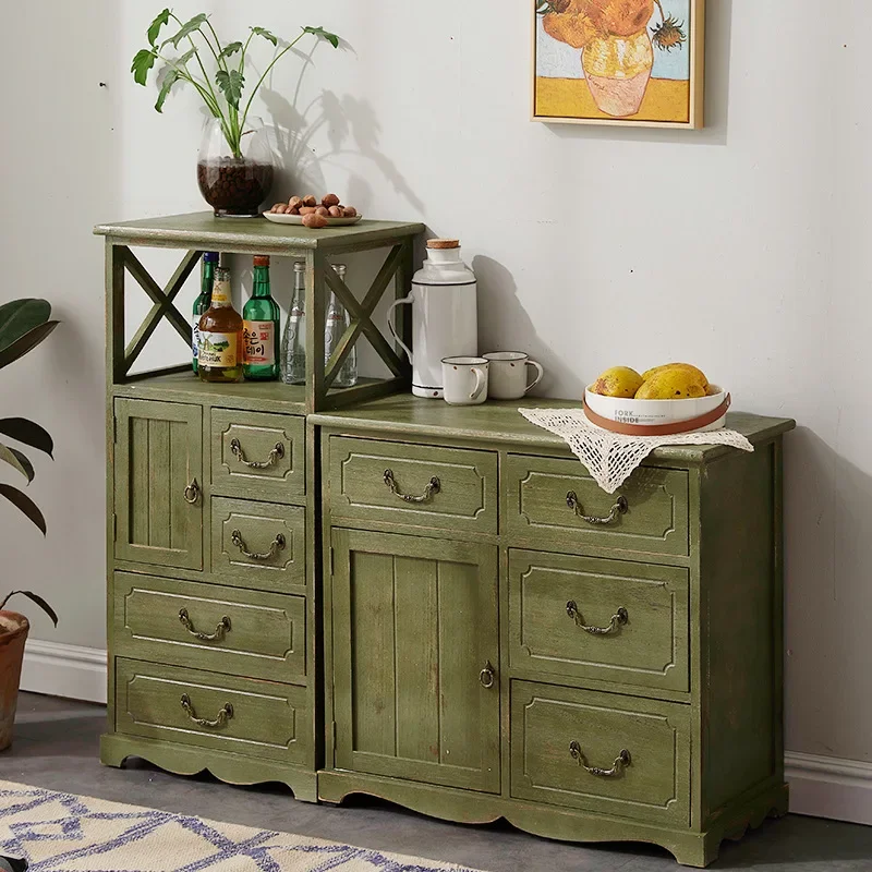 Farmhouse Buffet Sideboard Coffee Bar Cabinet with 5 Drawers, Living Room Cabinet with Open Shelf Entryway Table for Dining Room