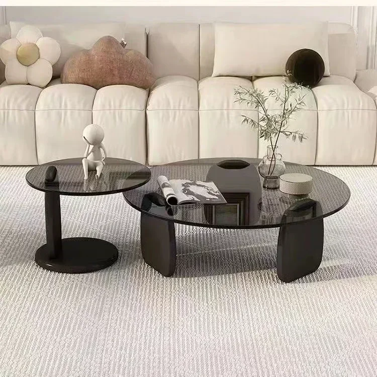 Black Glass Round Table Creative, Living Room Dining Table Easy Clean, Multi Size Coffee Table Set, Side Table Office Cafe Home - Image 2