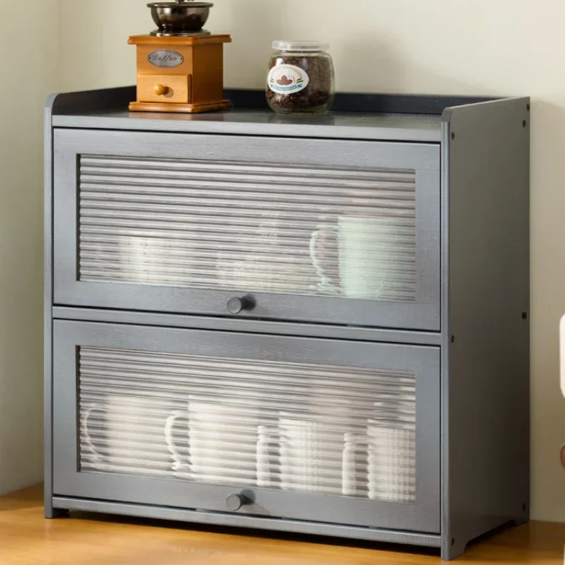Natural Bamboo Storage Cabinets Dustproof Kitchen Cabinet Acrylic Doors Cup Holder Tea Set Display Neat Kitchen Organizer Dining