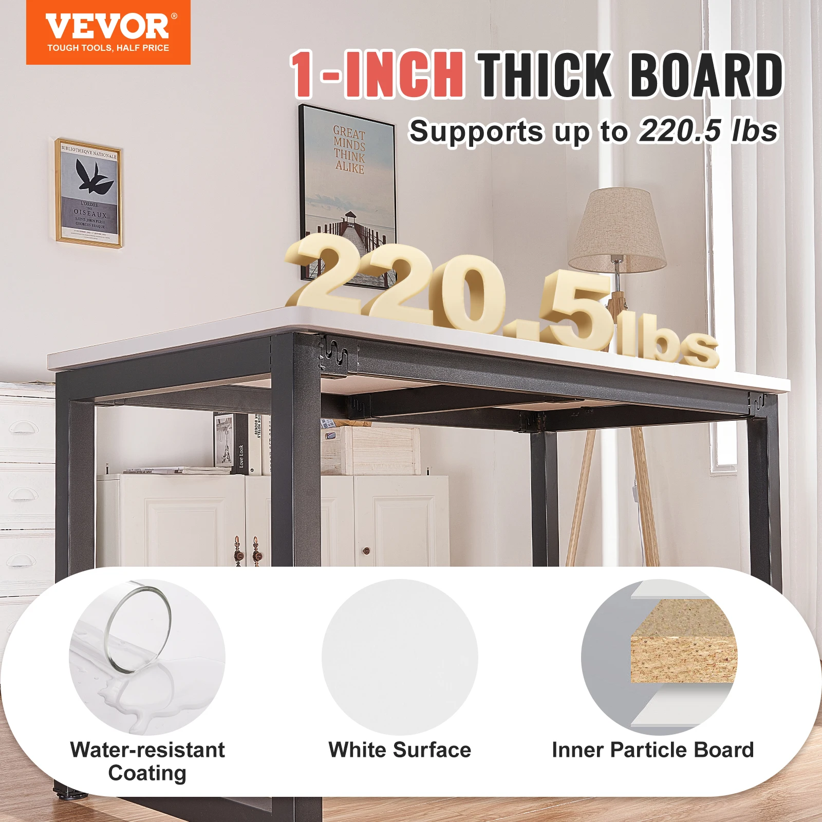 VEVOR Table Top 220.5 lbs Load Capacity Particle Board for Height Adjustable Electric Standing Desk Frame for Home and Office - Image 2