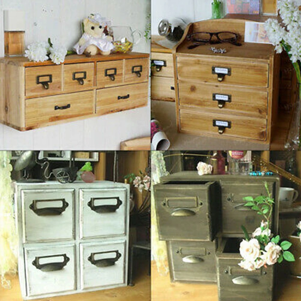 10 Retro Drawer Label Tag Pull Handle Jewelry Box Cabinet Frame File Card Holder For Furniture Cabinet Drawer Box Case Bin - Image 2