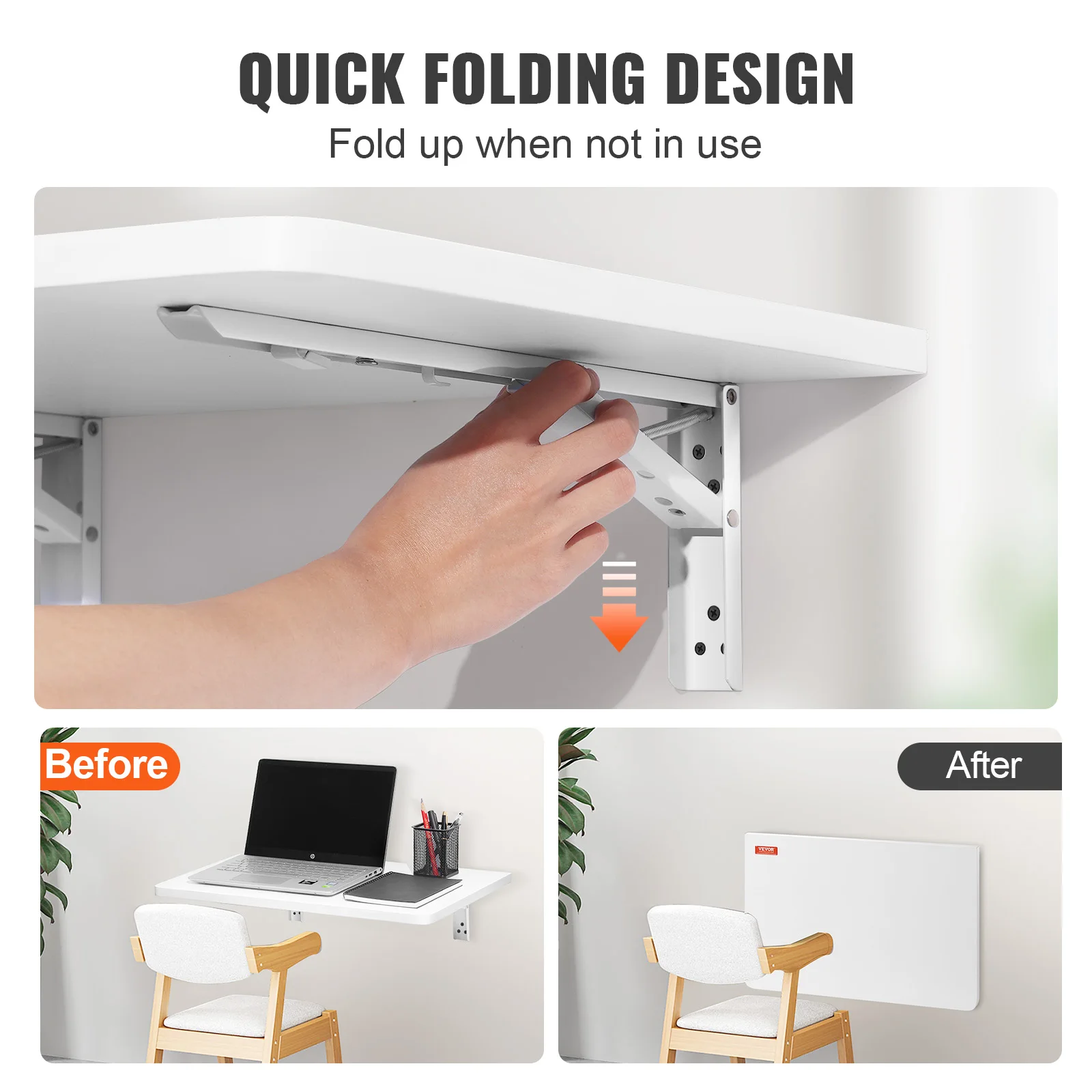 VEVOR Wall Mounted Folding Table Wall Mount Drop Leaf Table with Carbon Steel Bracket Wooden Desk for Dining Laundry Room Office - Image 4