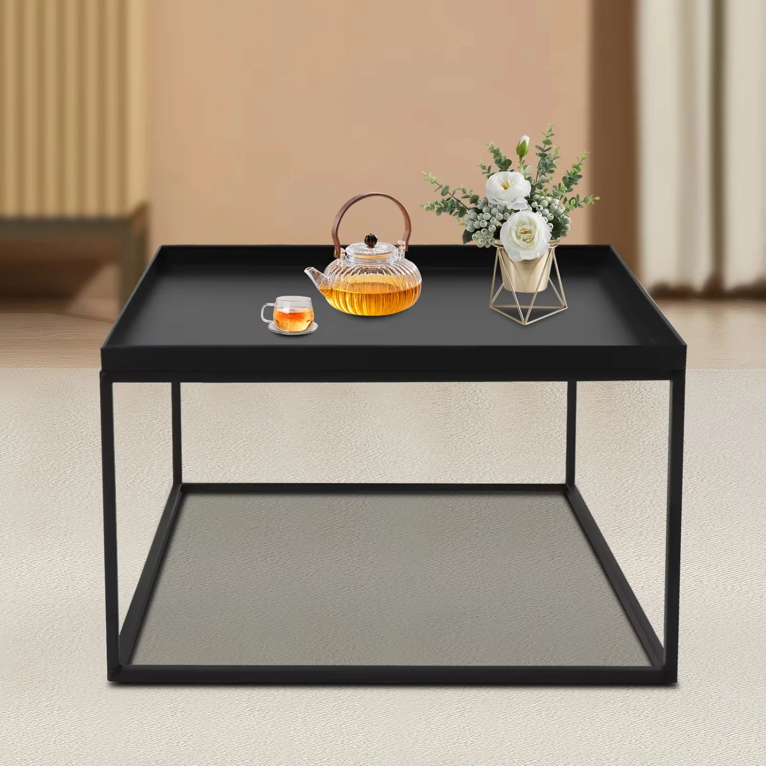 Tray Metal End Table Sofa Table Small Side Table Anti-Rust and Waterproof Outdoor and Indoor Snack Table Accent Coffee Table