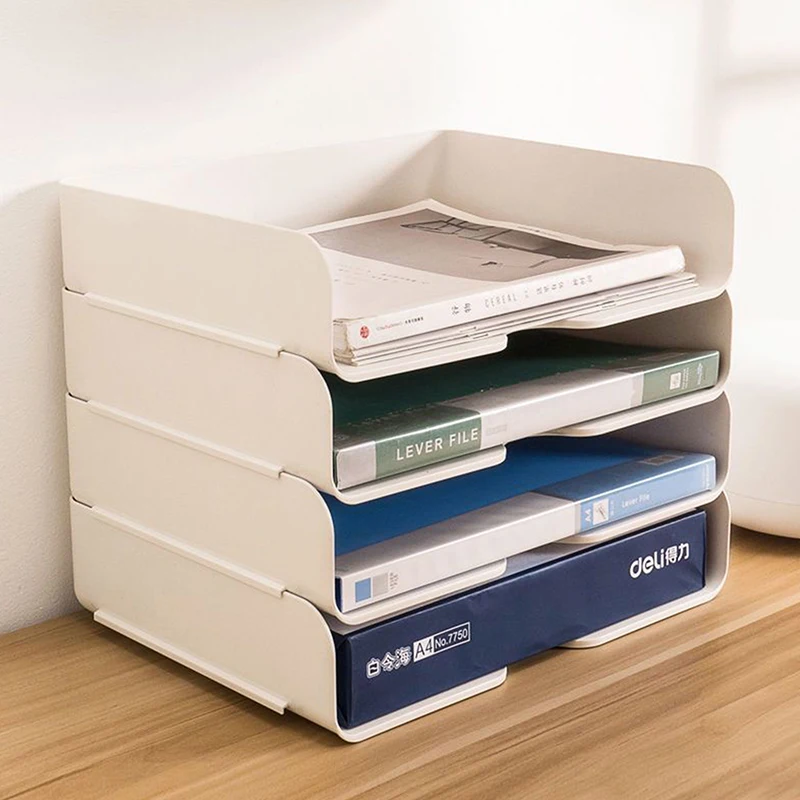 Stationery Desktop File Tray Durable Office Book Rack Stackable Paper Holder Shelf Plastic A4 Document Organizer - Image 3