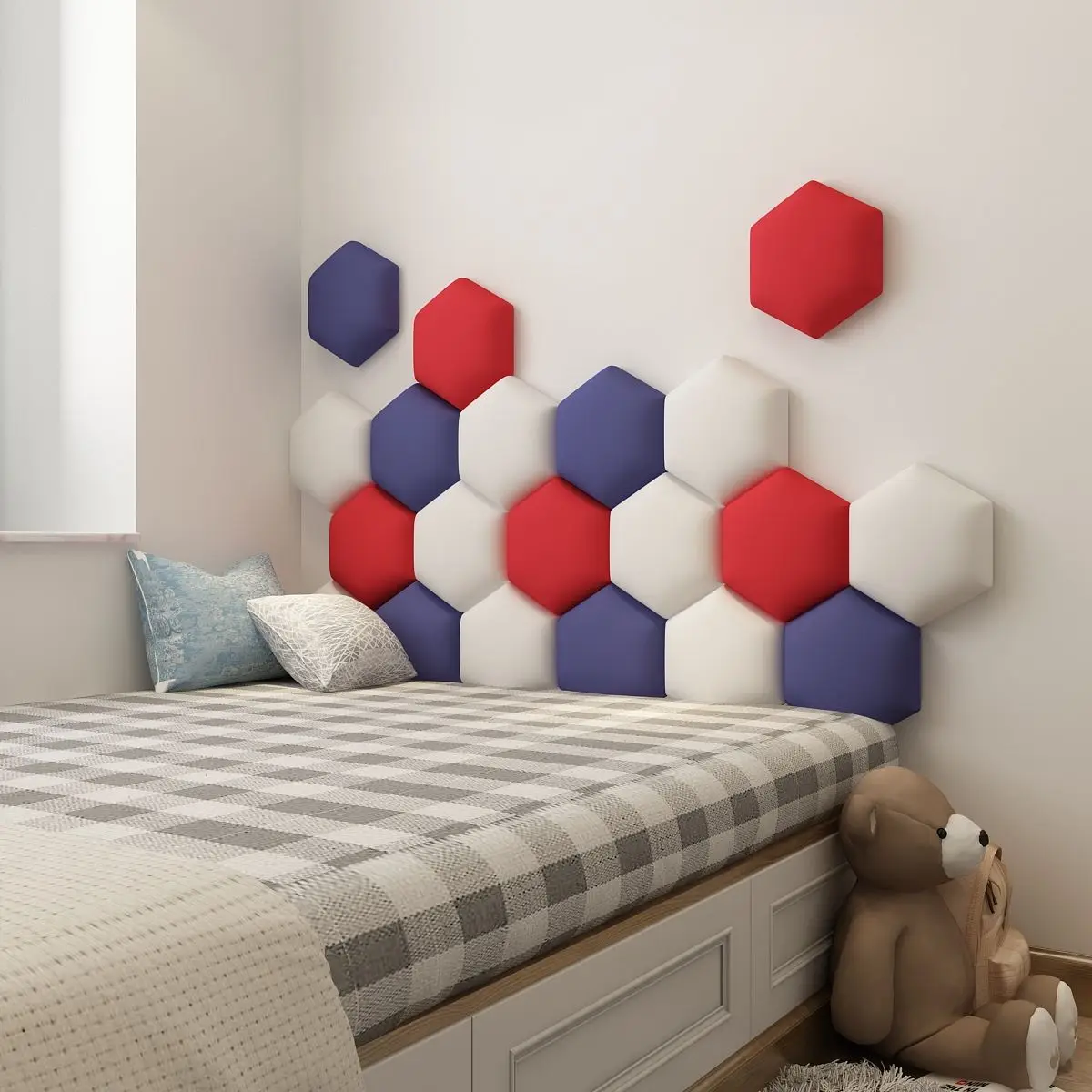 Multi-colour Hexagonal Headboard Bed Soft Bag Set 3D Wall Sticker Tatami Bed Headboards Wall Decor Aesthetic Home Decoration Art - Image 5