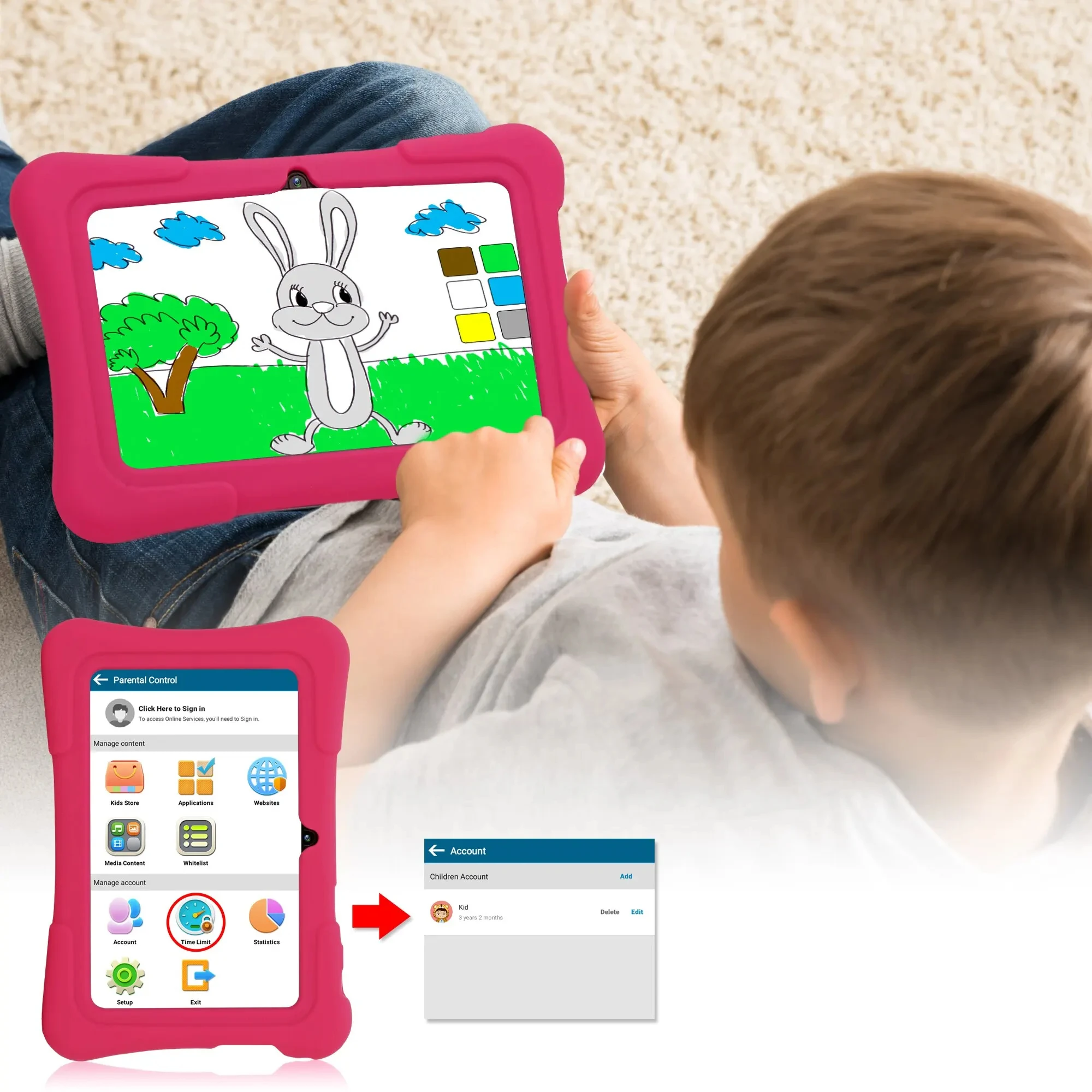 PRITOM 7 Inch Kids Tablet Core Android 10 32GB WiFi Bluetooth Educational Software Installed 2GB+128GB running memory warranty - Image 2