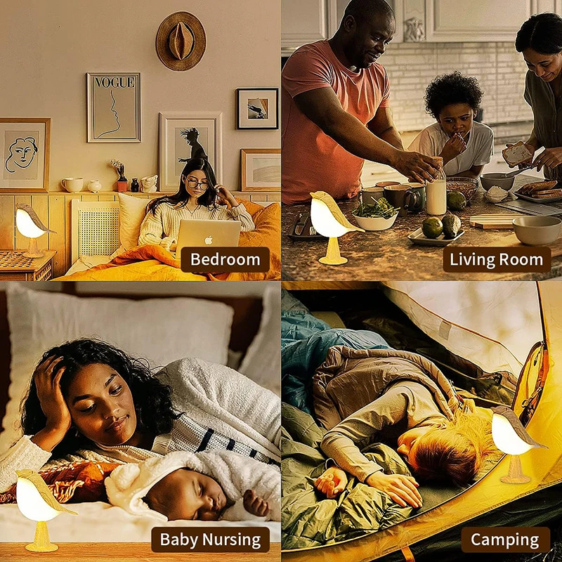 3 Colors Wooden Bird Night Lights LED Touch Switch Rechargeable for Bedroom Interior Lighting Desk Lamp Bedside Lamps Decoration - Image 5