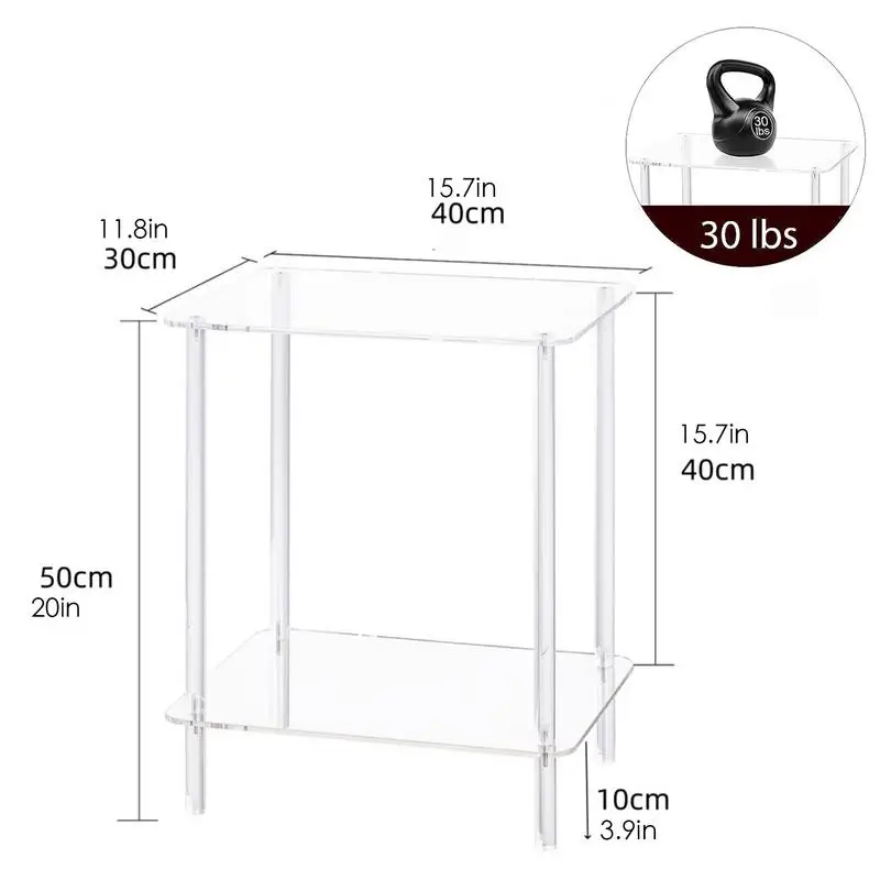 Acrylic Coffee Table Square Side Table Accent Table Sofa Bedside Table Clear Double Tier Snack Tea Side Table For Living Room - Image 6