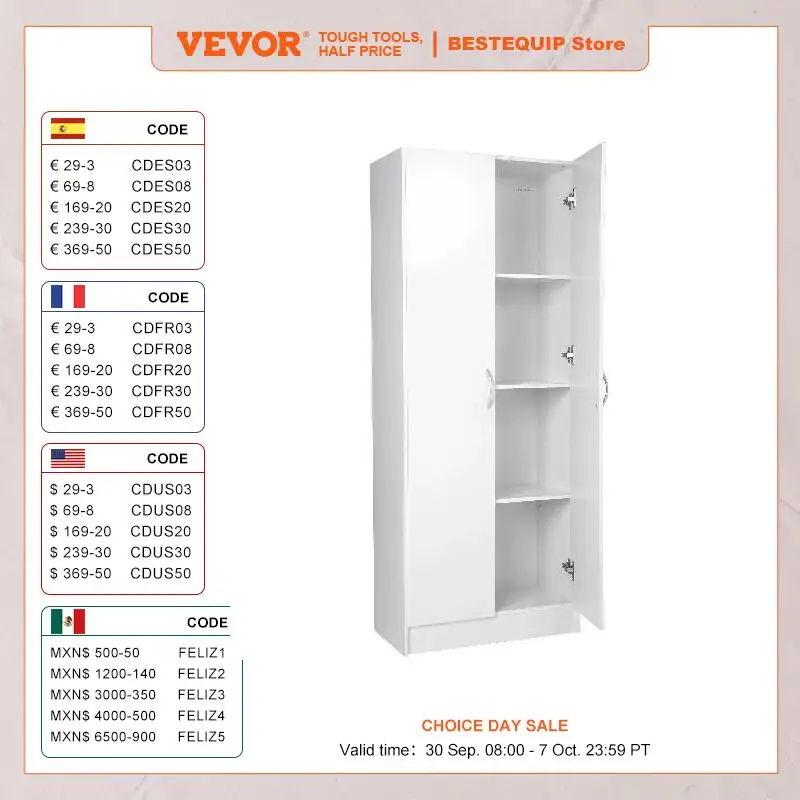 VEVOR 60" Tall Kitchen Pantry Cabinet Food Pantry Storage Cabinet 110lbs Freestanding Storage Cabinet for Kitchen Dining Room