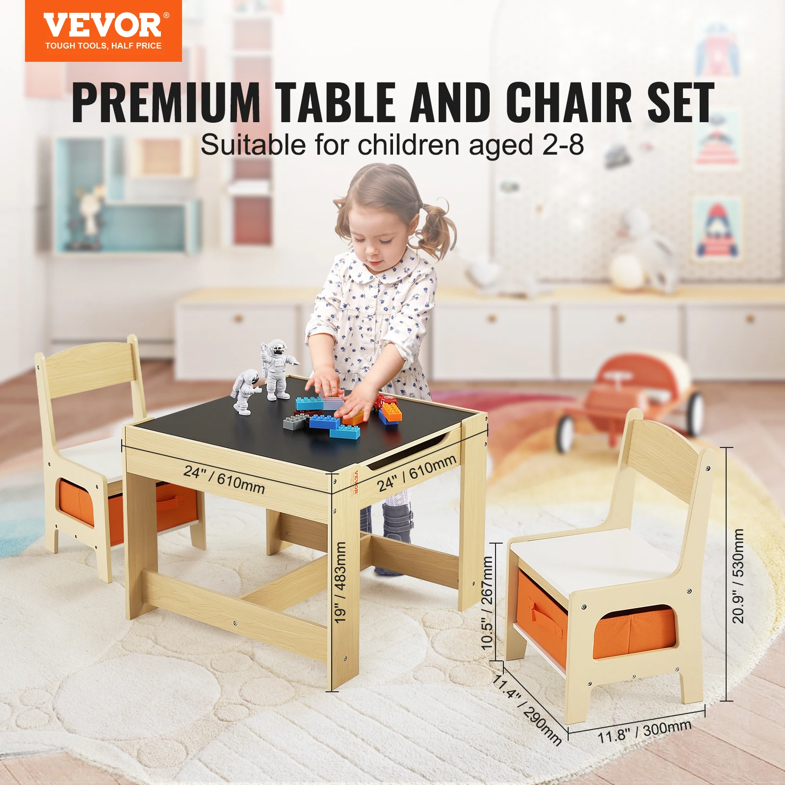 VEVOR Kids Table and Chair Set Wooden Activity Table with Storage Space and Boxes Kids Play Table for Art Craft Reading Learning - Image 2