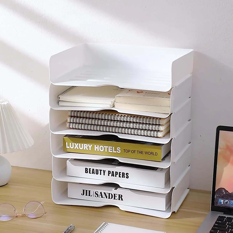 Stationery Desktop File Tray Durable Office Book Rack Stackable Paper Holder Shelf Plastic A4 Document Organizer - Image 5