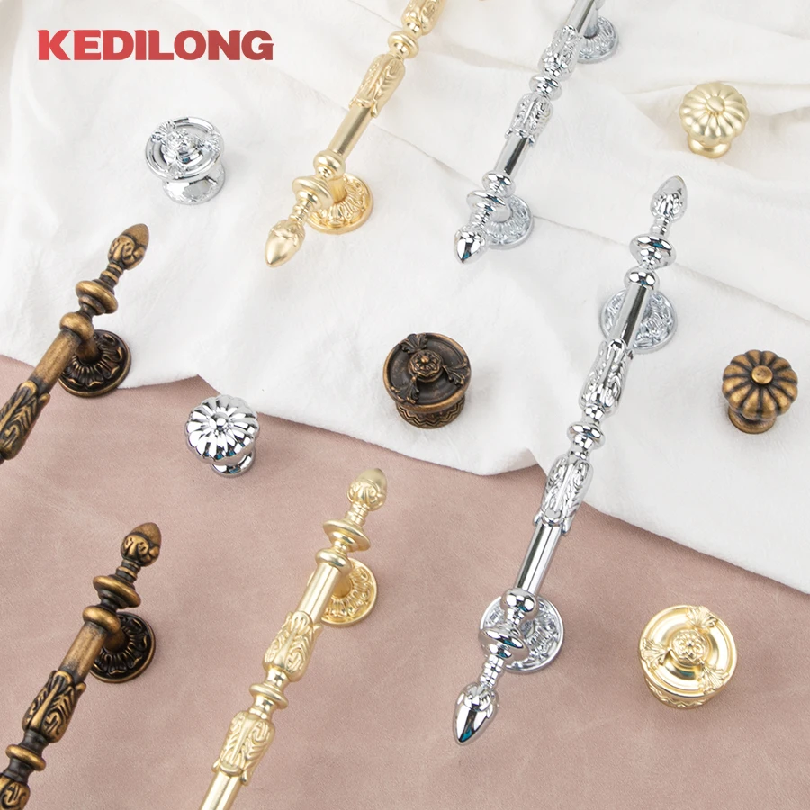 KEDLO European retro light luxury drawer gold long pull style kitchen cabinet silver Pull handle drawer antique knob - Image 3