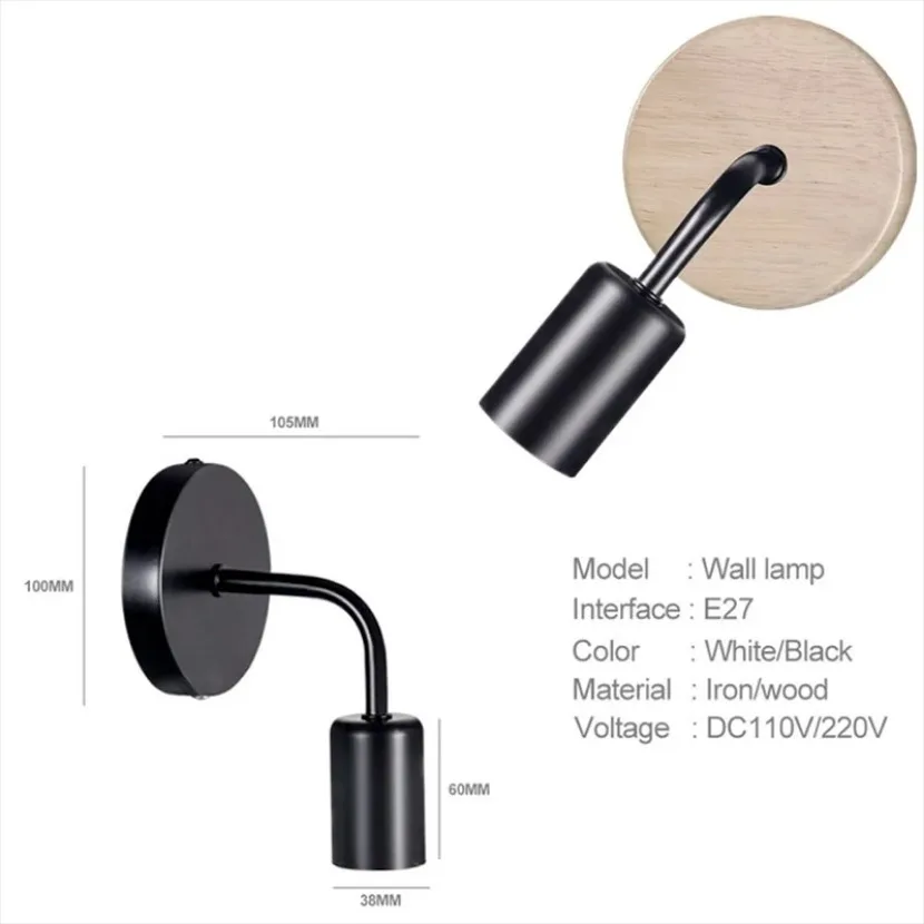 E27 Nordic Industrial Retro Wall Lamp Wooden Iron Art Lamp 110V220V Indoor Restaurant Corridor Bedroom Living Room Wall Lamp - Image 4