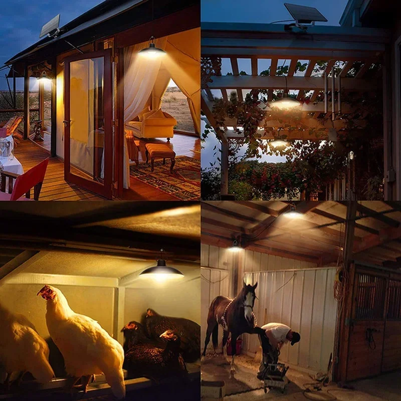 Solar Pendant Light Outdoor Waterproof LED Lamp Double-head Chandelier Decorations with Remote Control for Indoor Shed Barn Room - Image 4