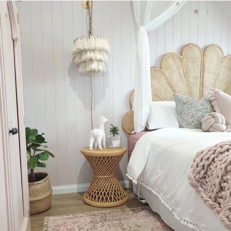 Nordic Rattan Headboard Double Bed and Breakfast Hotel Bedside Decoration Frame Designer Creative Bed Ins Princess Bed - Image 4