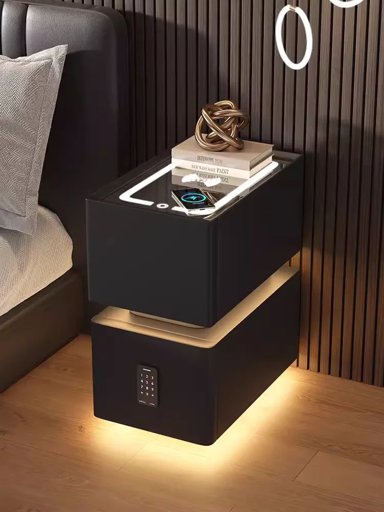 Creative 25cm Smart Bedside Table with Sensor Light Nordic Style Storage Cabinet Bedroom Nightstand with Wireless Charging - Image 3
