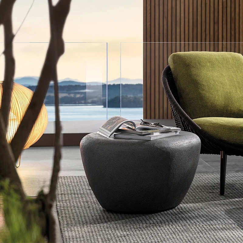 Italian designer minimalist industrial low height oval stone coffee table modern outdoor garden furniture - Image 2