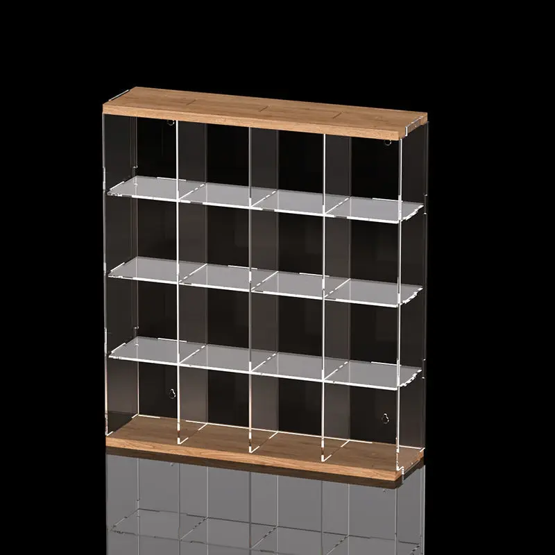 Clear Acrylic Display Case Cabinet with Door for Funko Figures,3/6/9 Grid Dustproof Wood Showcase for Toys Collectibles Model