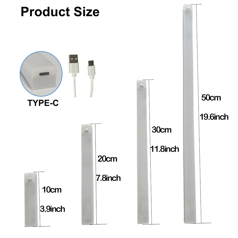 Wireless Motion Sensor LED Long Strip Tube USB Rechargeable Night Light for Kitchen Bedside Cabinet Wardrobe Backlight Wall Lamp - Image 5