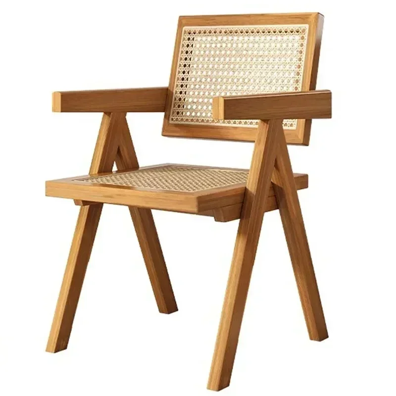 Rattan Back Chair Handmade Rattan Woven with Solid Wooden Stand Thick Armrests Ergonomic Design V-Shaped Support Sturdy,Stable - Image 6