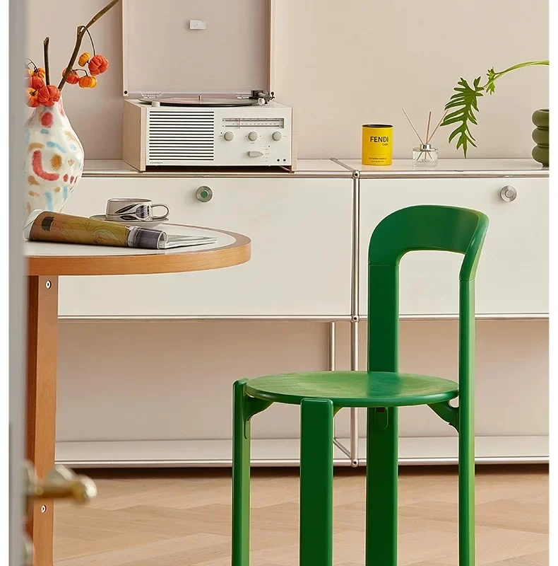 Nordic Rey Beech Solid Wood Plywood Dining Stackable Vintage Curved Backrest Swiss Chair