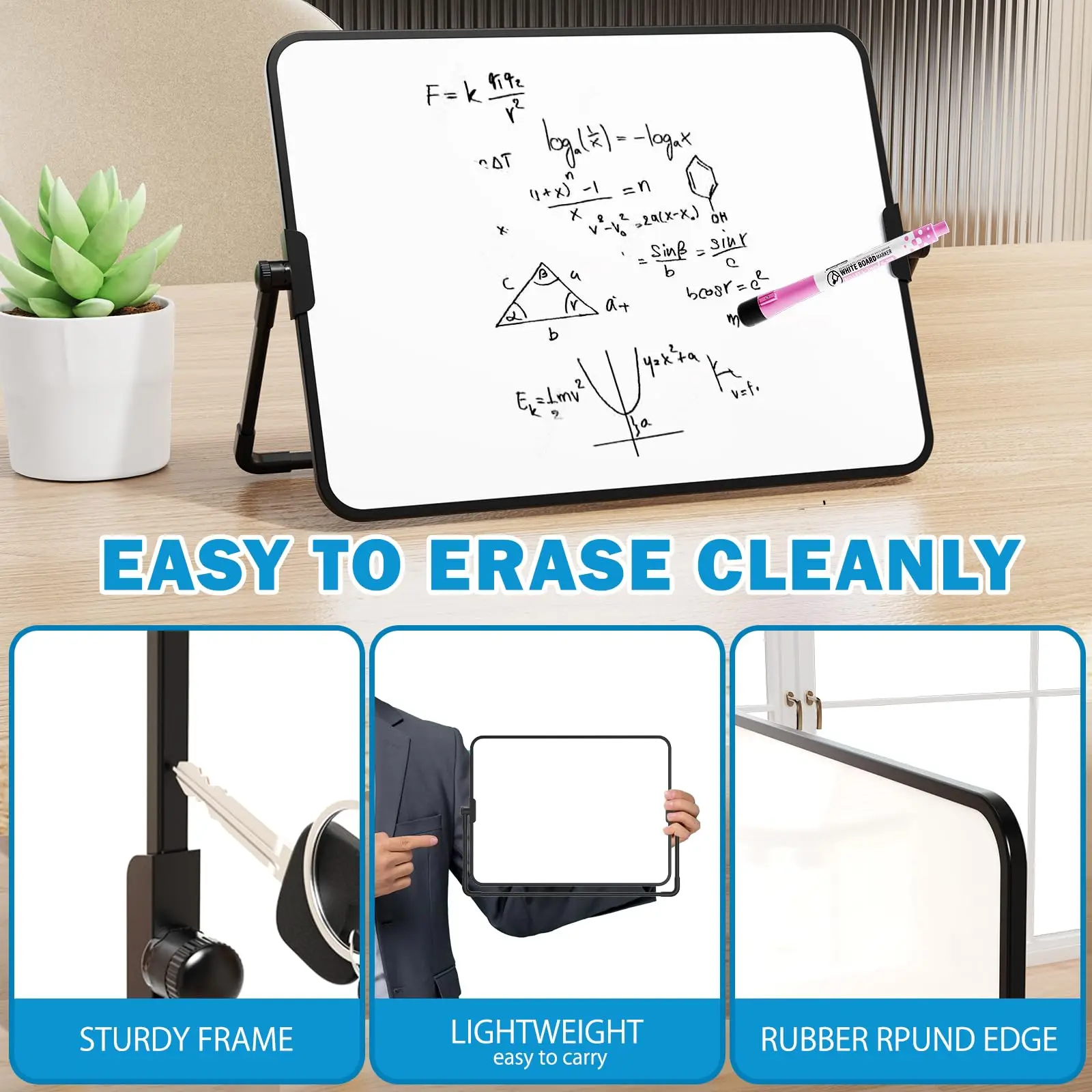 A4 Double-Sided Magnetic Whiteboard Dry Erase Portable Calendar Office Note Message Stand (Black) Easel Writing Tablet Black - Image 4