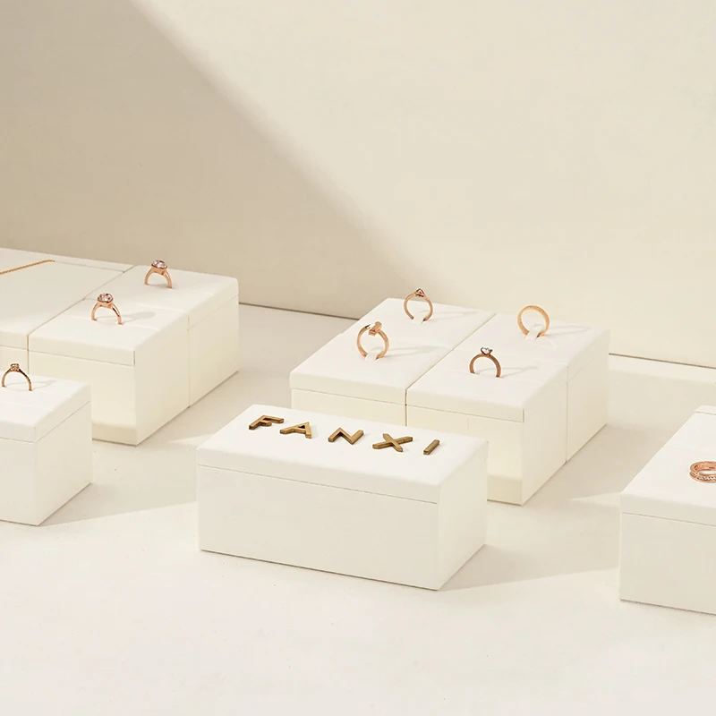 Ciyye Beige Premium Jewelry Display Stand for Rings Necklaces Earrings Display Counter Showcase Block Jewelry Display Props Set - Image 5