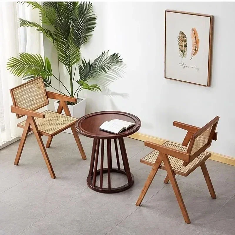 Rattan Back Chair Handmade Rattan Woven with Solid Wooden Stand Thick Armrests Ergonomic Design V-Shaped Support Sturdy,Stable - Image 5
