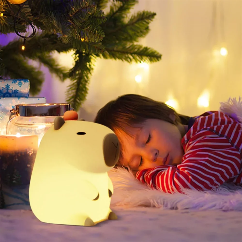 Silicone Capybara Night Lights Portable USB Rechargeable Animal Touch Control Lamp with Timing Function for Home Bedroom Decor - Image 3