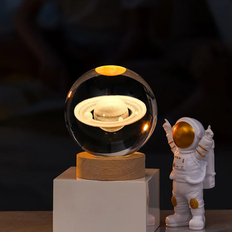6cm 3D Crystal Ball Crystal Planet Night Light Laser Engraved Solar System Globe Astronomy Birthday Gift Home Desktop Decoration - Image 5