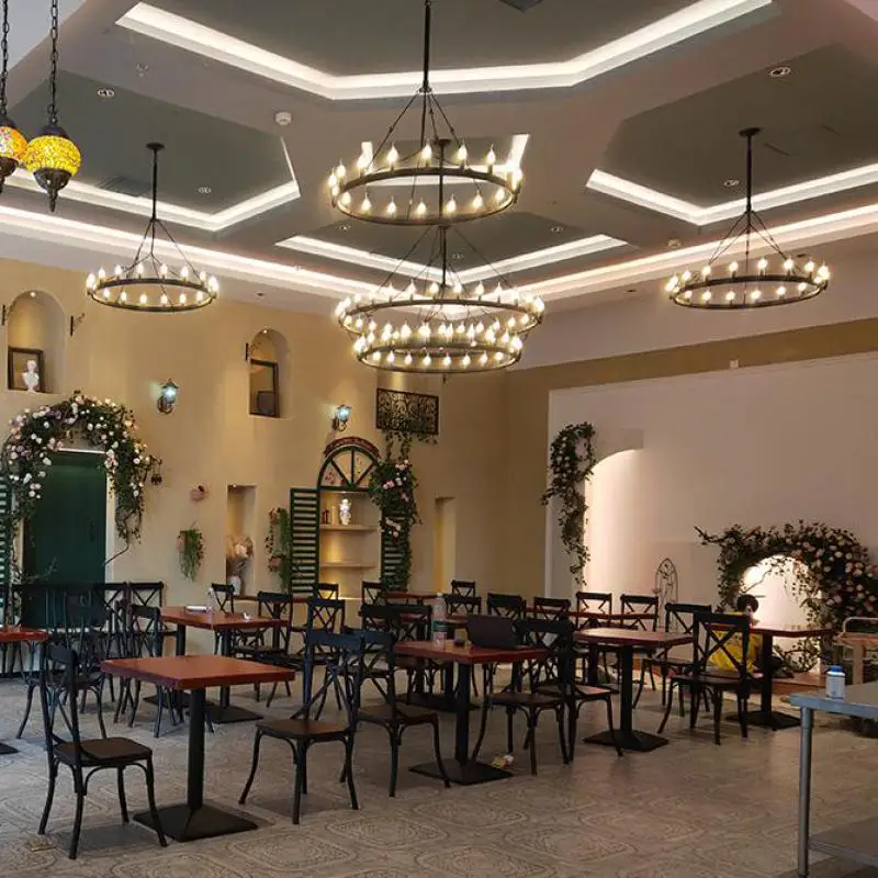 Modern American Retro Iron Pendant Lamp Vintage Industrial Led Droplight Round Cafe Restaurant Bar Knight Candle Chandelier - Image 2