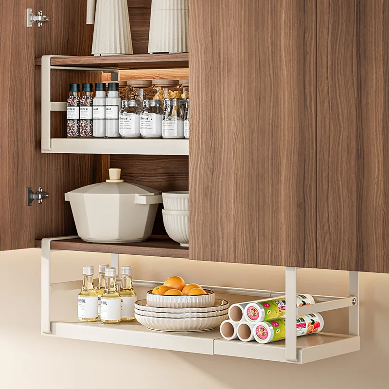 Expandable Cabinet Storage Shelf Layered Spice Hanging Rack Kitchen Counter Organizers Shelves Under Cabinet Retractable Basket - Image 2