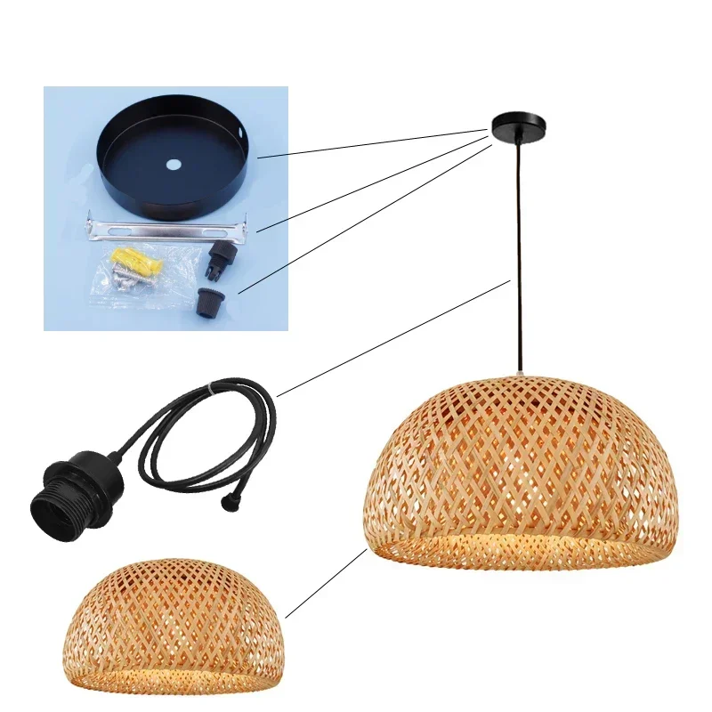 Bamboo Hanging Lamp Pendant Ceiling Light Rattan Wicker Lustre Hand Knit Braiding Suspended Home Dining люстра потолочная - Image 5