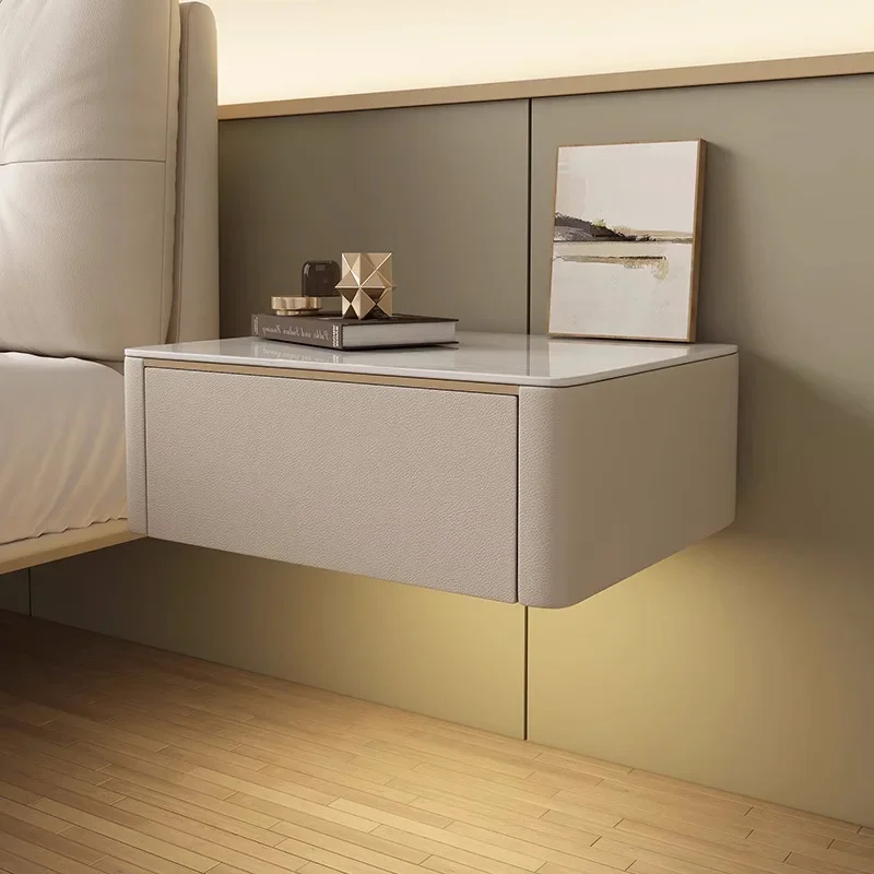 Modern Style Creative Floating Nightstand 1 Drawer Bedside Table with Sintered Stone Top - Image 3