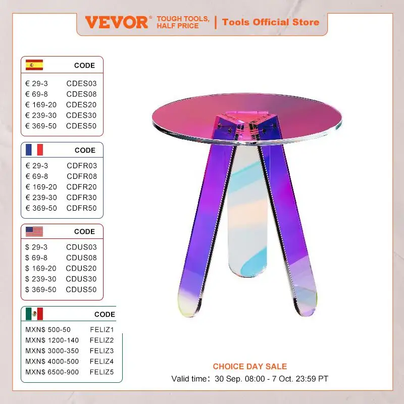VEVOR Round Iridescent Side Table Acrylic End Table Clear Rainbow Acrylic Coffee Table for Food Book Used in Living Room Bedroom