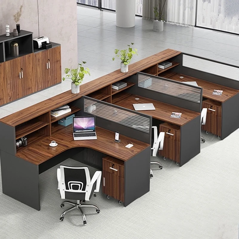 T shaped Staff Desk Office Furniture commercial 6 Person Modular partition workstation office table and chair Bureau de travail - Image 3
