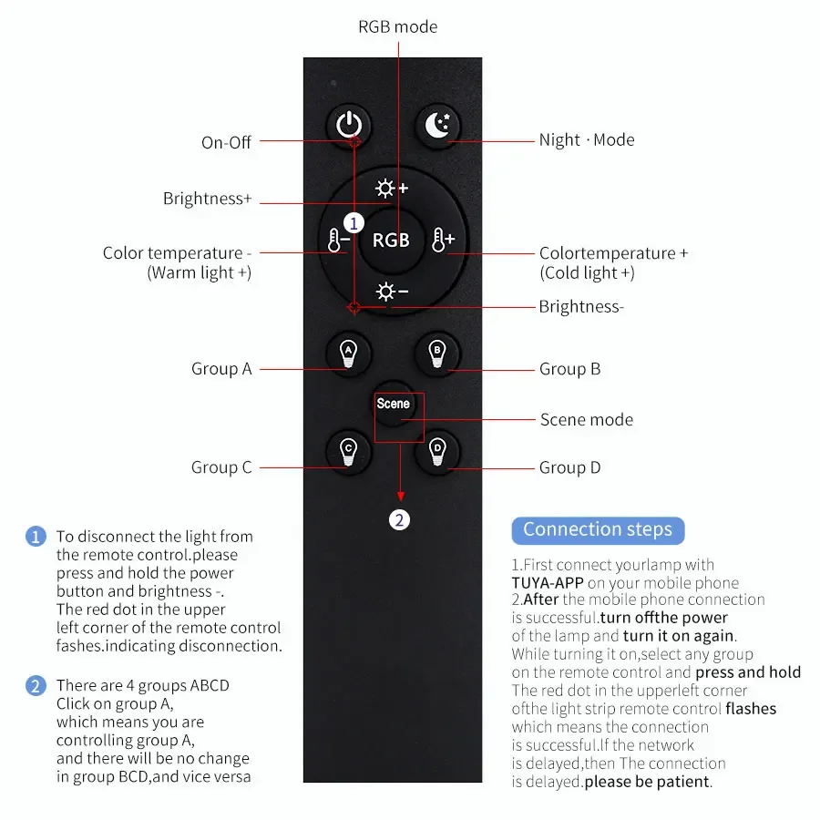 1/2/4 PCs Tuya Smart Bluetooth LED Downlight Remote Control APP Connection Integrated Smart Home Indoor Lighting Recessed Bulb - Image 3