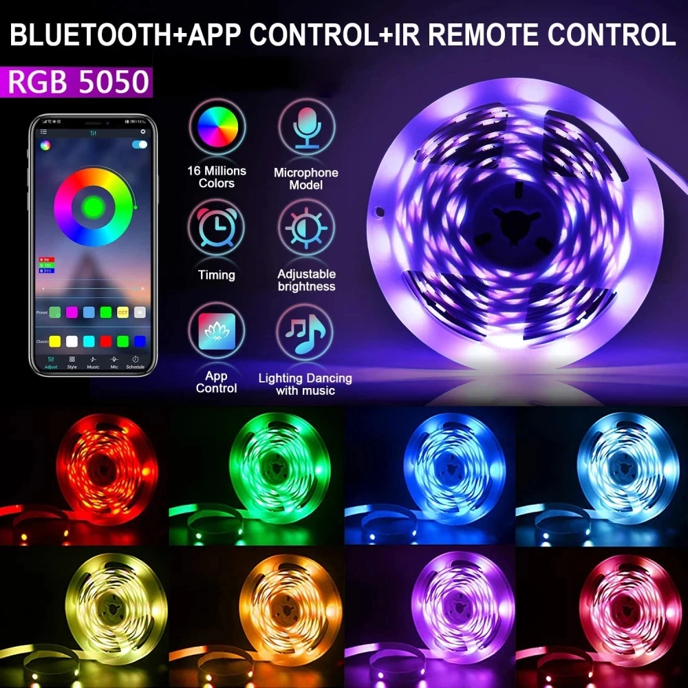 1-30M/100FT USB LED Strip Lights Tuya APP Control Color Changing 5050 RGB TV Backlight Flexible Lamp Tape for Room Decoration - Image 2