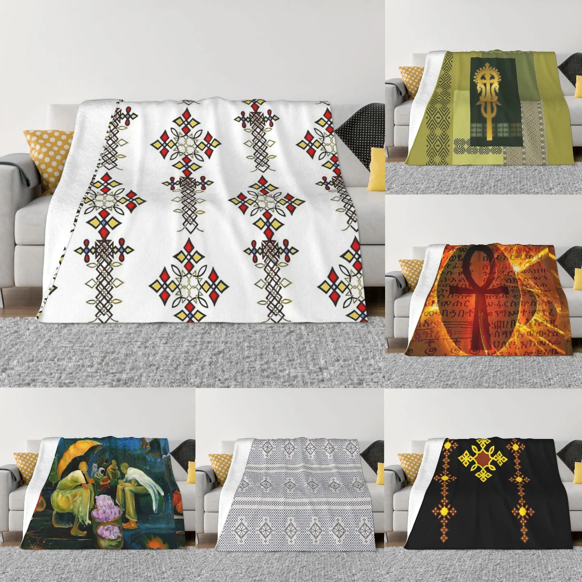 Home decoration Sofa blanket Ethiopian Cross Art pattern Bedspread on the bed fluffy soft blankets thick blanket for winter