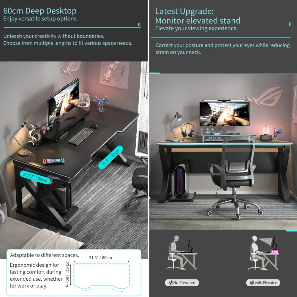 Gaming Desk and Chair Set, Ergonomic 31.5" Home Office Computer Desk with Monitor Stand, Student Study Table Writing Workstation - Image 4