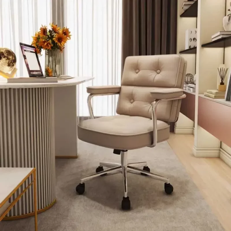 Home Computer Chair Comfortable Sitting Study Chair Bedroom Seat Leather Office Chair Swivel Double Armrest