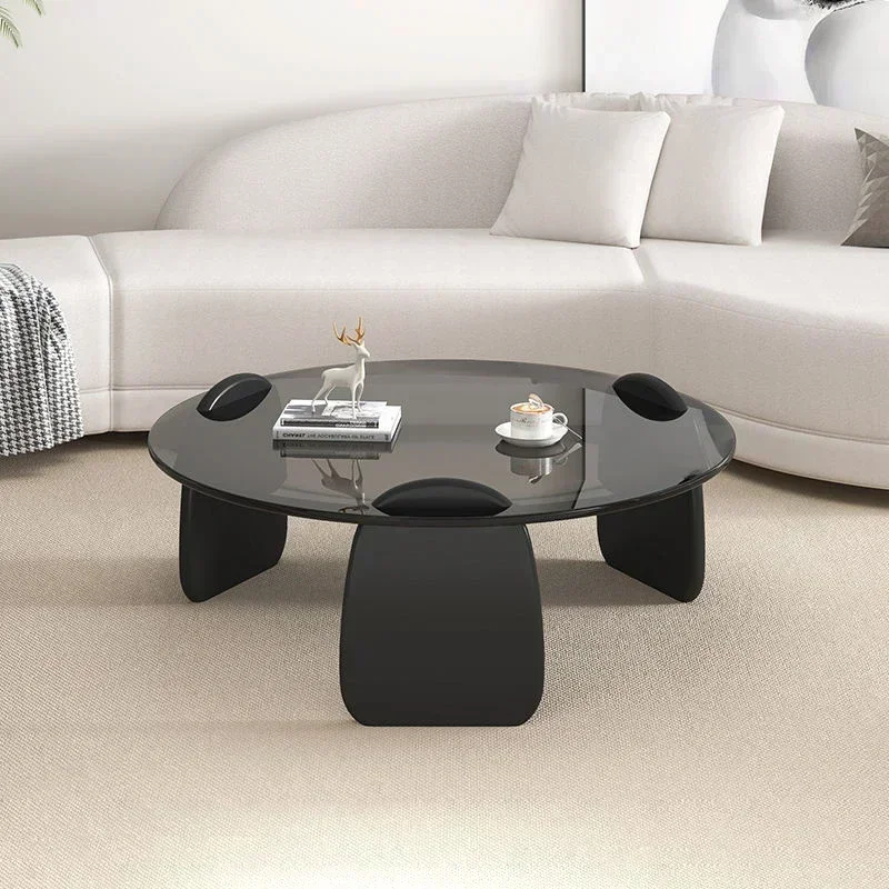 Black Glass Round Table Creative, Living Room Dining Table Easy Clean, Multi Size Coffee Table Set, Side Table Office Cafe Home - Image 4