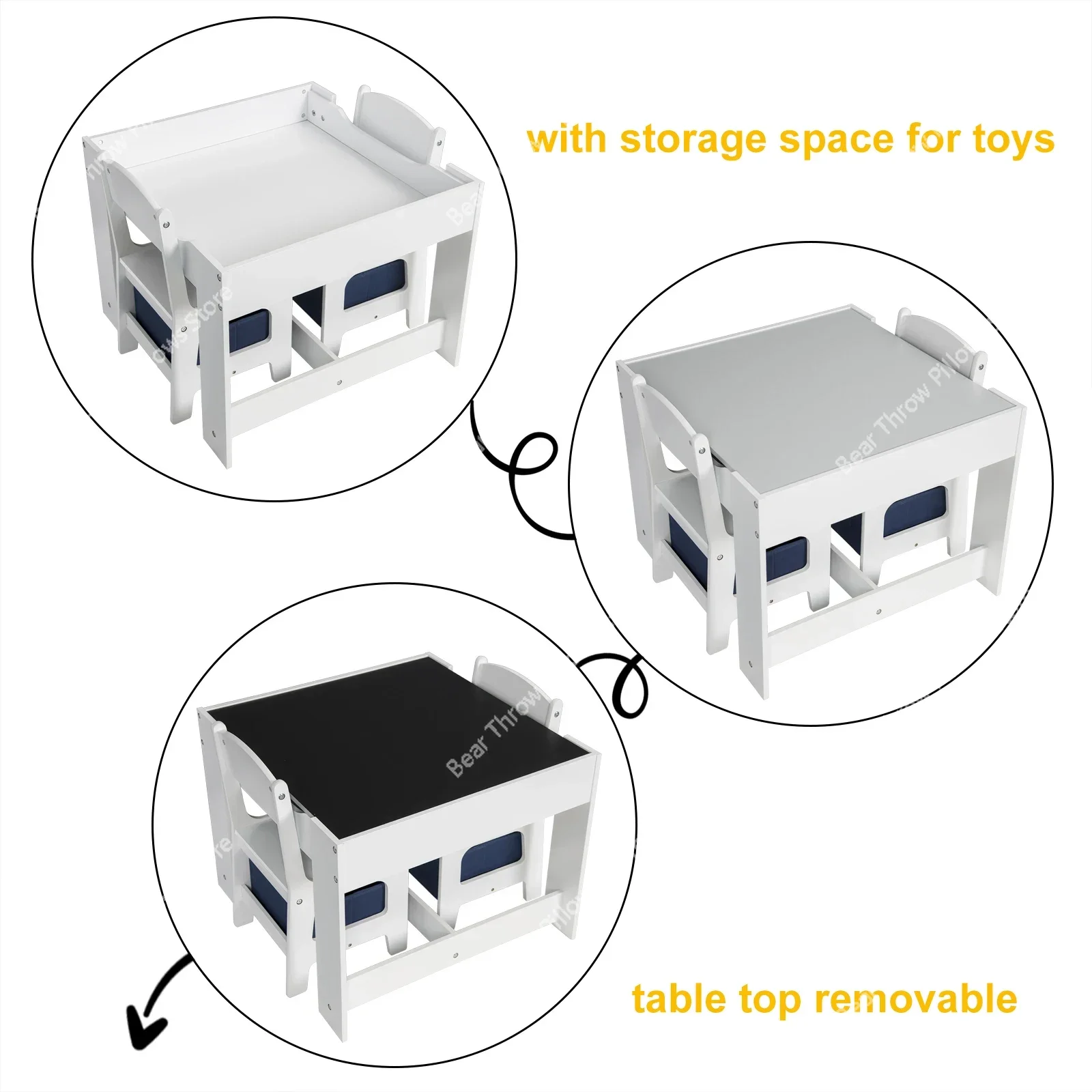 Wood KID Children Table with 2 Chairs Kindergarten Baby Games Home Painting Desk with Storage Space Children's Furniture - Image 5