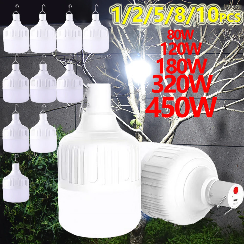 1-10pcs High Power LED Light Charging Emergency Lamp Outdoor Portable Lanterns BBQ Camping lamp Search Light Emergency Bulb