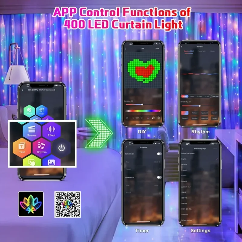 USB Led Smart Curtain Lights Bluetooth App Led String RGB Fairy Lights DIY Music Lights Party Window Curtain Bedroom Decoration - Image 2