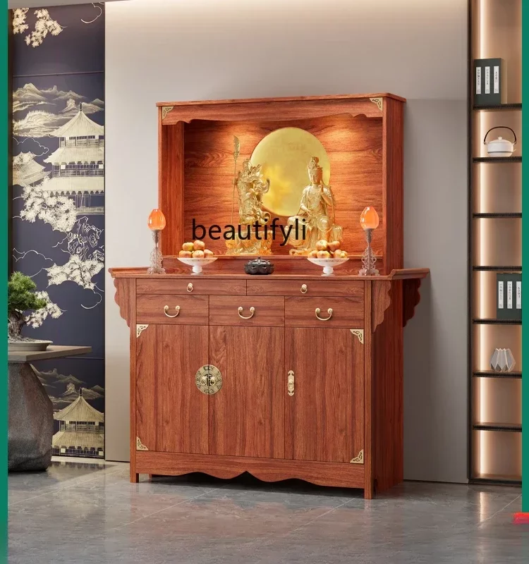 Solid Wood Buddha Shrine Domestic Buddhist Hall Bodhisattva Kitchen Cabinet God of Wealth Worship Table Incense Burner Table